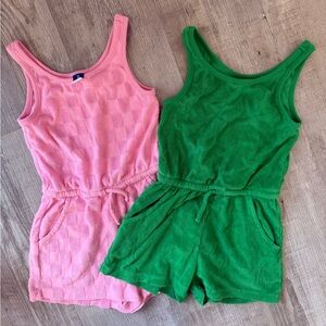2 Girls Old Navy Rompers Sz 5 Terry Shorts Tanks Pink Green